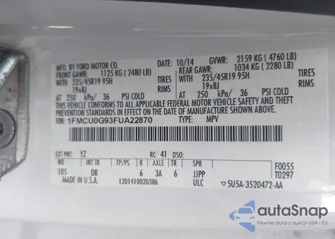 2015 Ford Escape Se from USA, damaged, VIN 1FMCU0G93FUA22870
